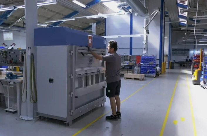 Presse à balles Mil-tek utilisée dans une usine